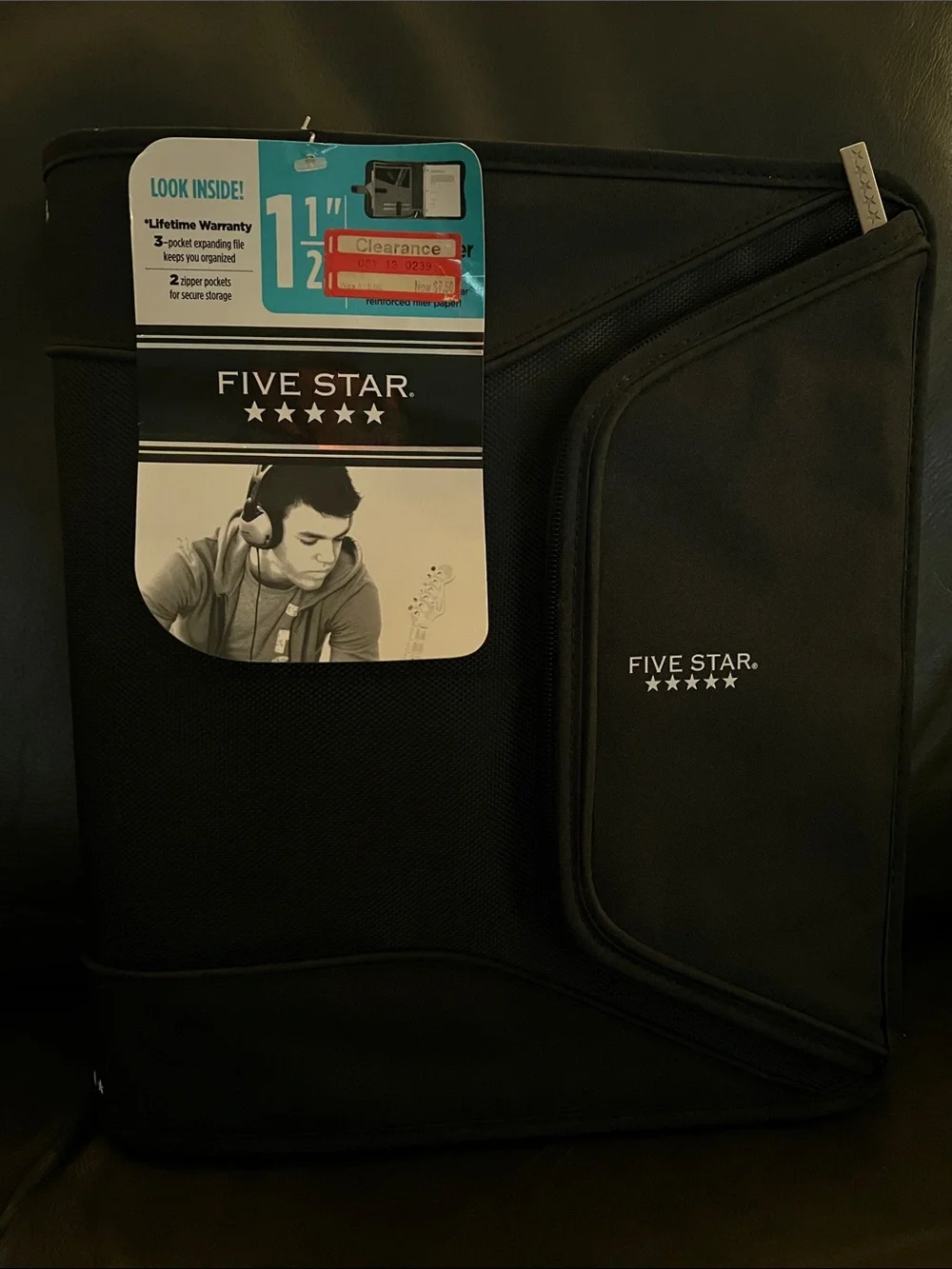 Five Star Black Organizer Binder with Front Pocket